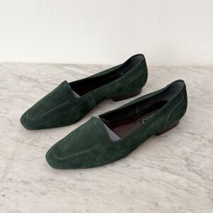 Calico Suede Loafers Forest Green Minimalist Slip On Flats 9.5M Almond Toe